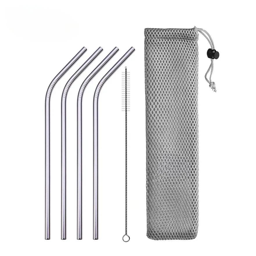 UPORS Reusable Drinking Straw 304 Stainless Steel Straws Straight Bent Metal Straw with Cleaner Brush Pouch Wholesale