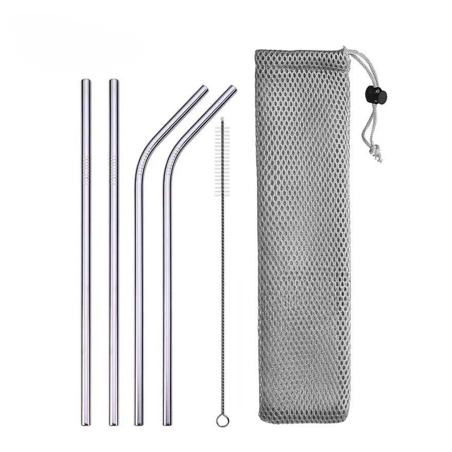 UPORS Reusable Drinking Straw 304 Stainless Steel Straws Straight Bent Metal Straw with Cleaner Brush Pouch Wholesale
