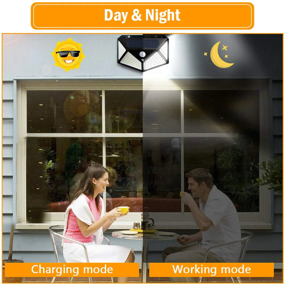 Solar Lights Outdoor Waterproof 100 LED Wall Lamp Motion Sensor Solar Powered Sunlight Street Light for Garden Porch Yard Garage