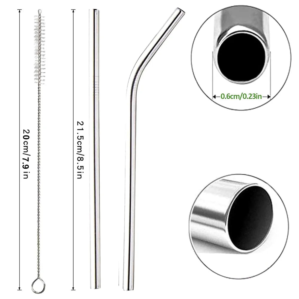 UPORS Reusable Drinking Straw 304 Stainless Steel Straws Straight Bent Metal Straw with Cleaner Brush Pouch Wholesale