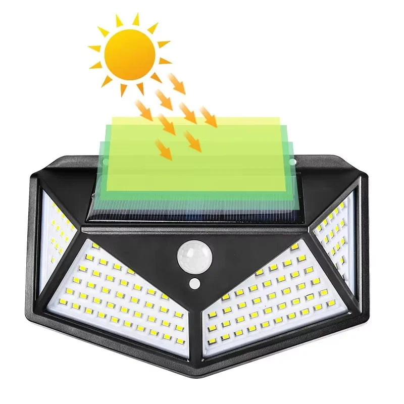 Solar Lights Outdoor Waterproof 100 LED Wall Lamp Motion Sensor Solar Powered Sunlight Street Light for Garden Porch Yard Garage