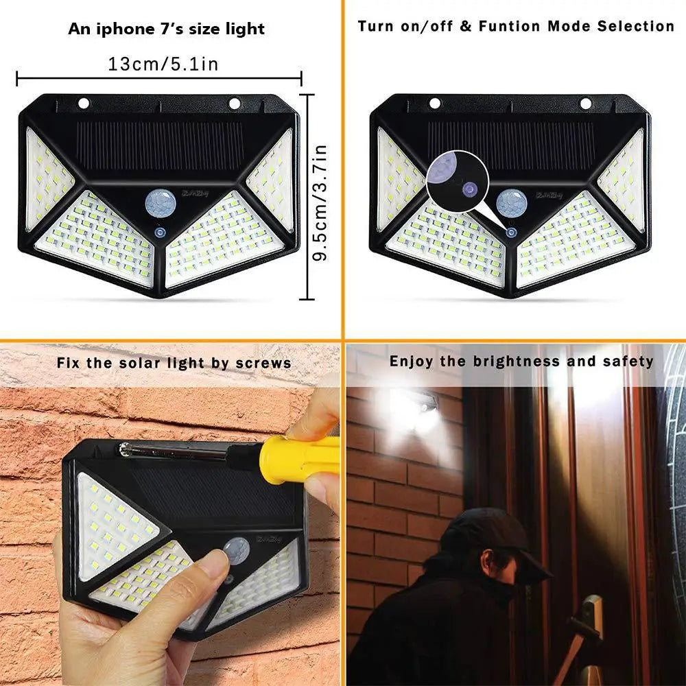 Solar Lights Outdoor Waterproof 100 LED Wall Lamp Motion Sensor Solar Powered Sunlight Street Light for Garden Porch Yard Garage