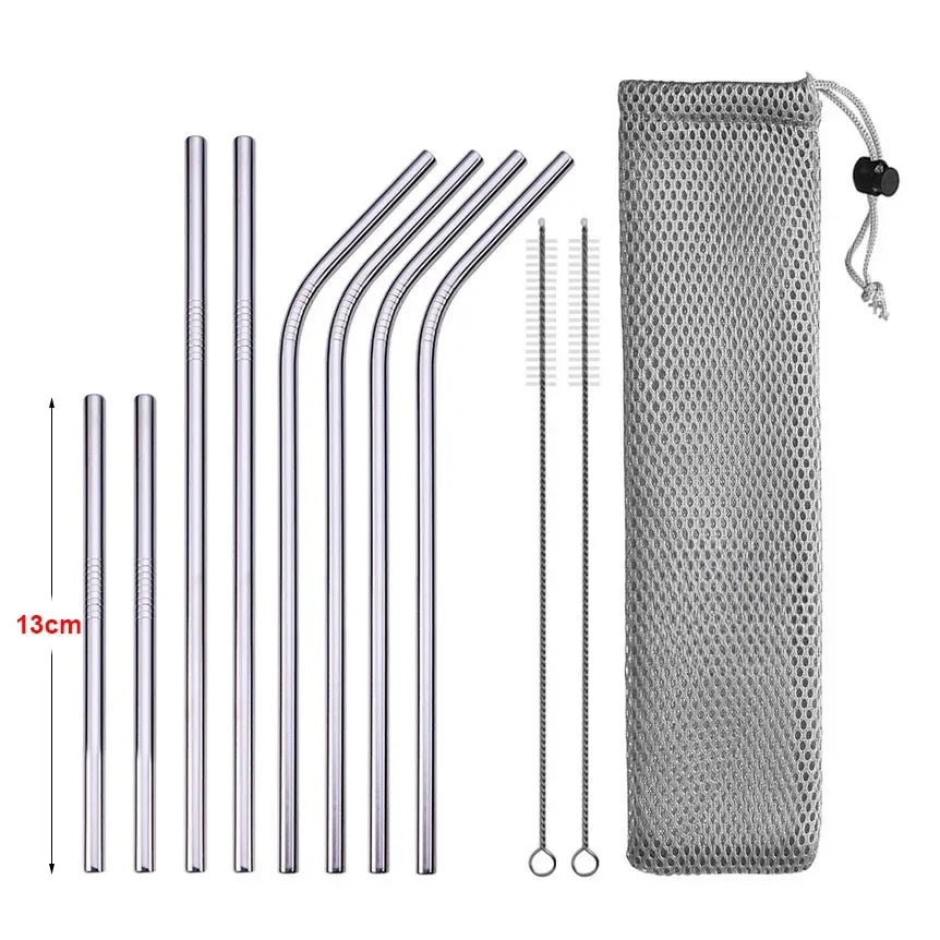 UPORS Reusable Drinking Straw 304 Stainless Steel Straws Straight Bent Metal Straw with Cleaner Brush Pouch Wholesale